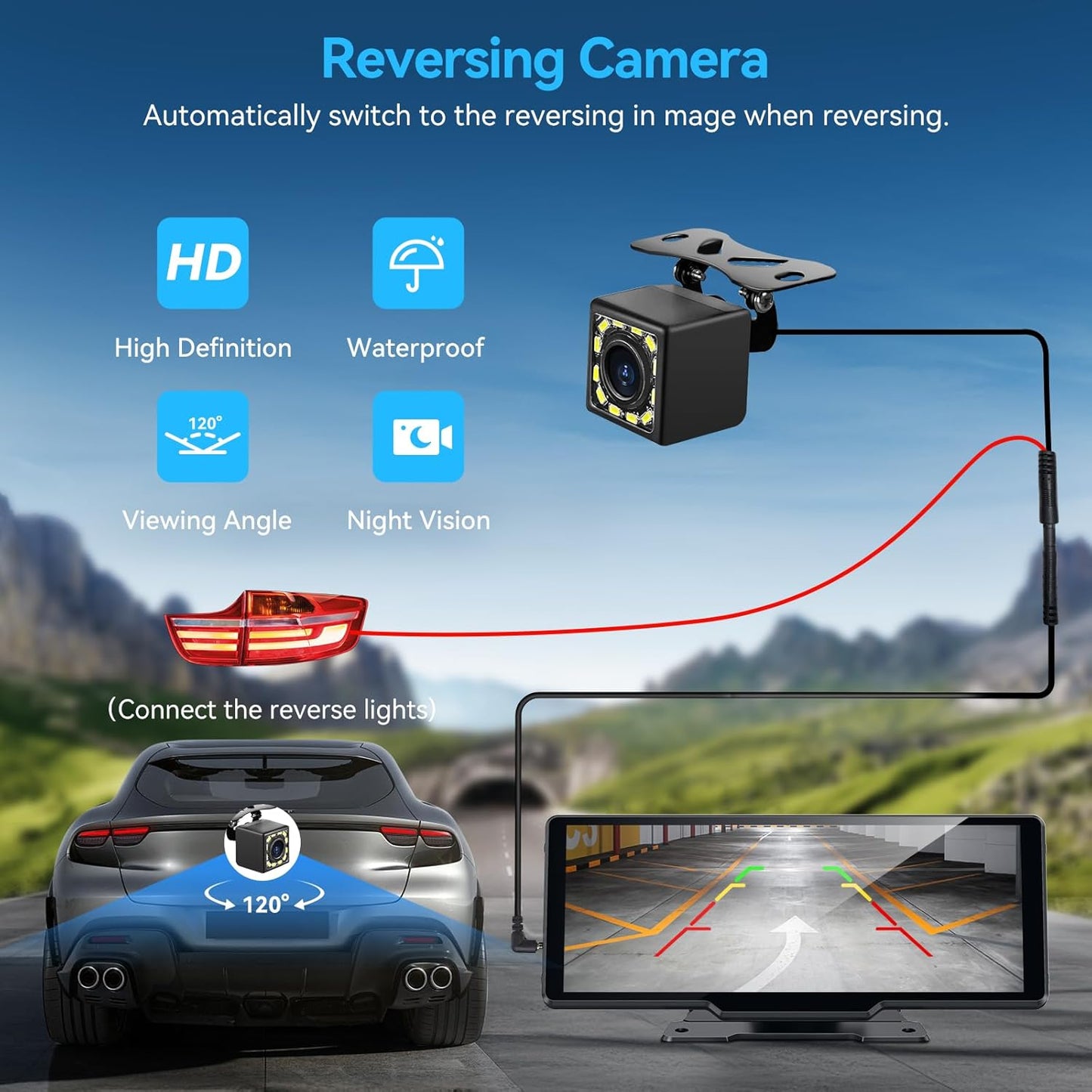 10.26 Inch Wireless Carplay Screen With Camera encalife