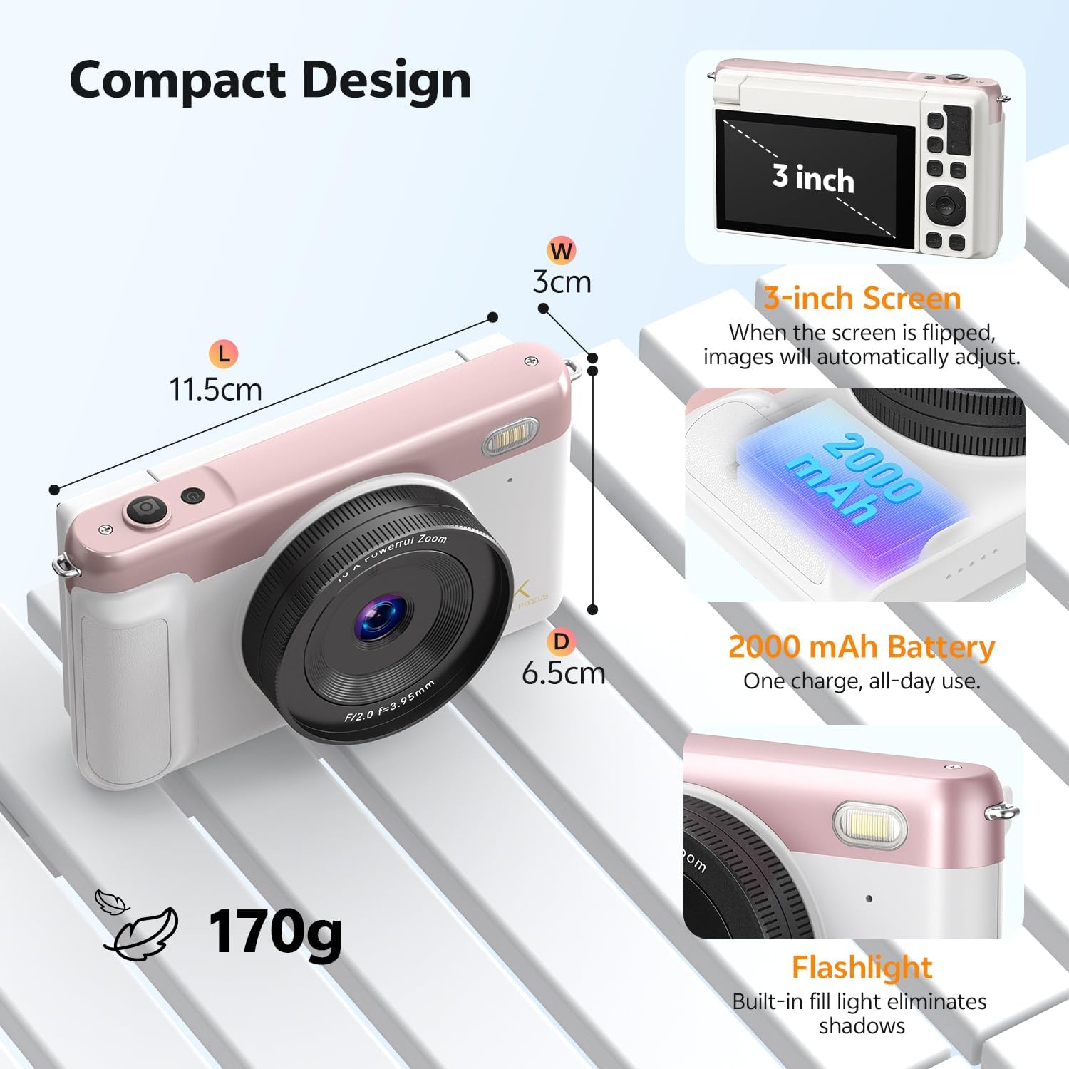 Pink 75MP 4K WiFi Vlogging Camera encalife