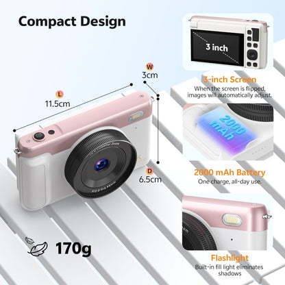 Pink 75MP 4K WiFi Vlogging Camera encalife