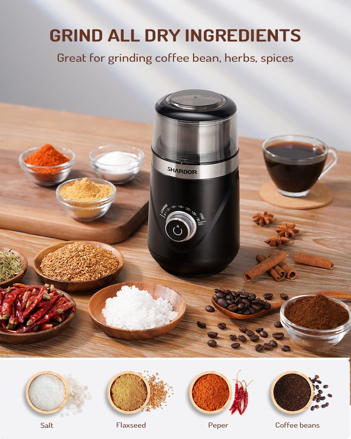 Quiet Electric Coffee Grinder – 2.5 oz encalife