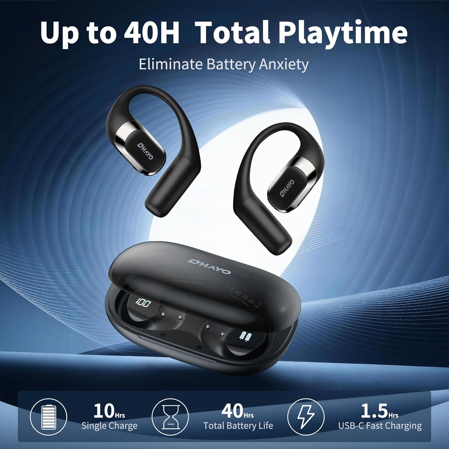 Open Ear Bluetooth Headphones with Display encalife