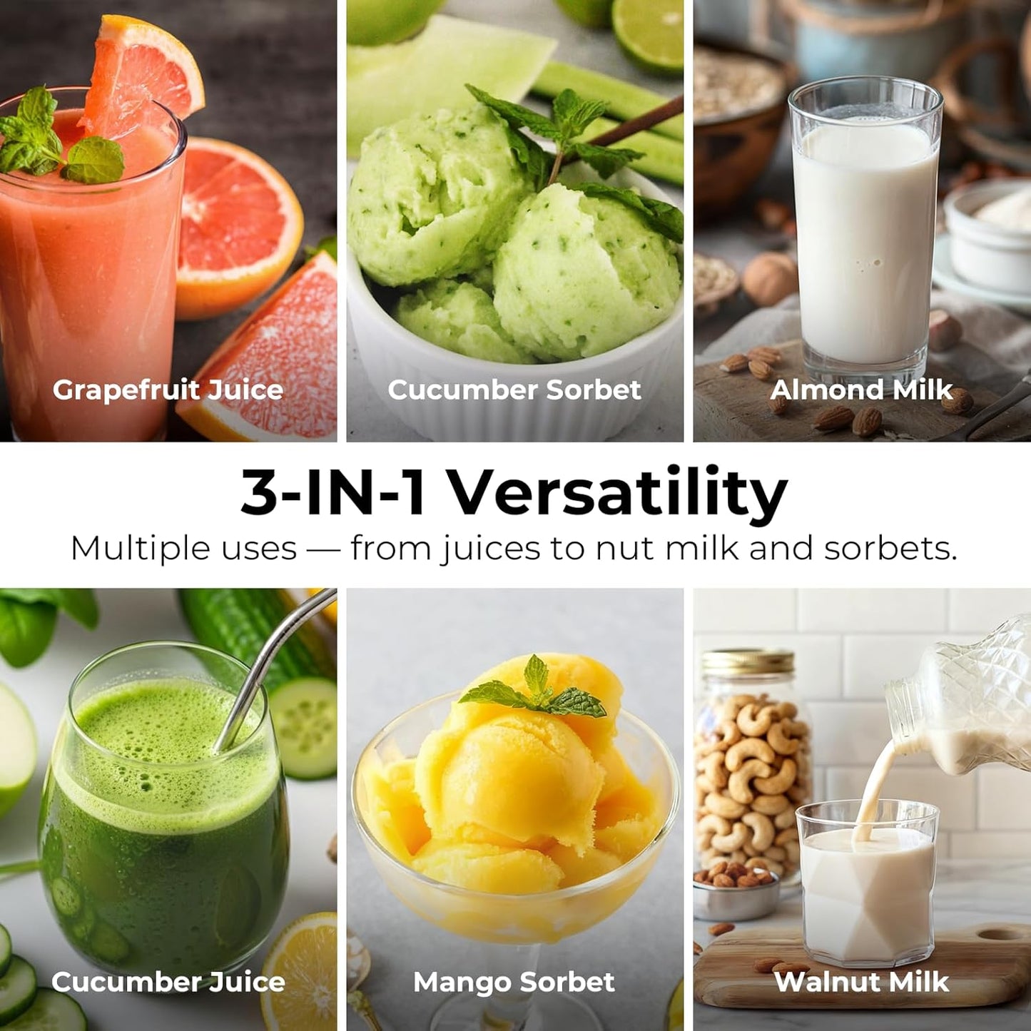 Electric Cold Press Juicer | 3-in-1 Wide Chute Juice Machine encalife