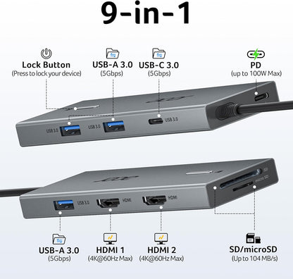 9-in-1 USB-C Docking Station for Dual Monitors encalife