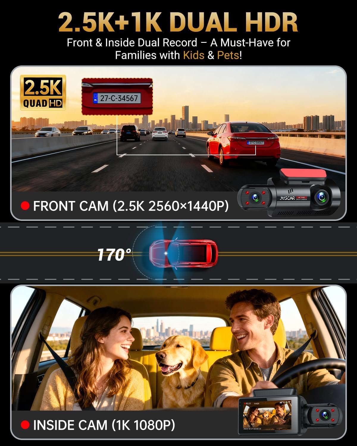Dual Dash Cam with WiFi GPS encalife