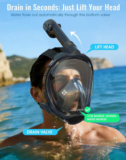 Full Face Snorkel Mask Panoramic View Camera Mount encalife