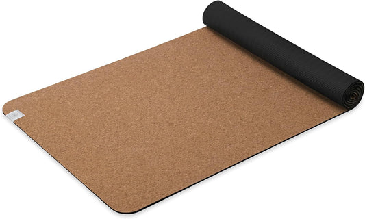 Premium cork yoga mat with eco-friendly TPE base, natural non-slip grip, moisture resistance, and cushioned support for yoga, Pilates, stretching, and hot yoga workouts.