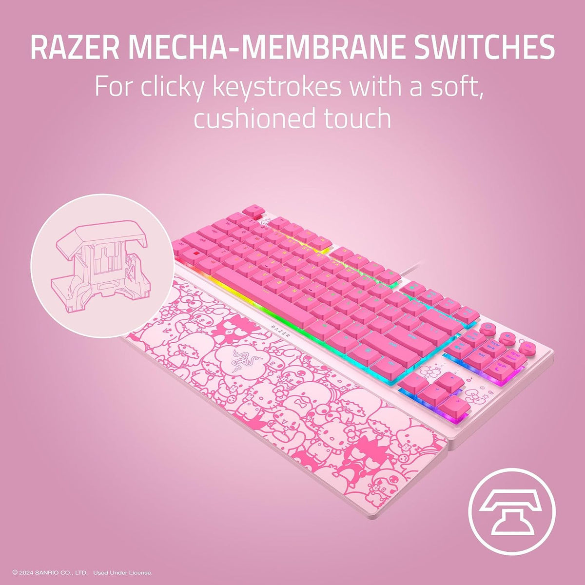 Gaming RGB Keyboard Low Profile Mechanical Pink encalife