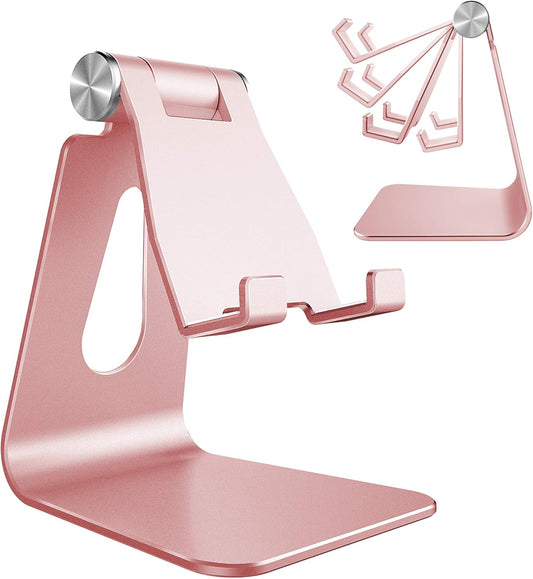 Aluminum mobile stand with multi-angle phone holder and rubber pads