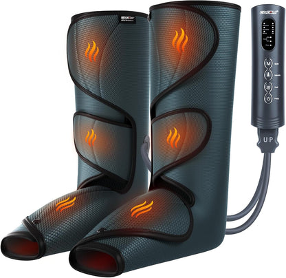 Heated air compression leg massager wraps for feet and calves with controller