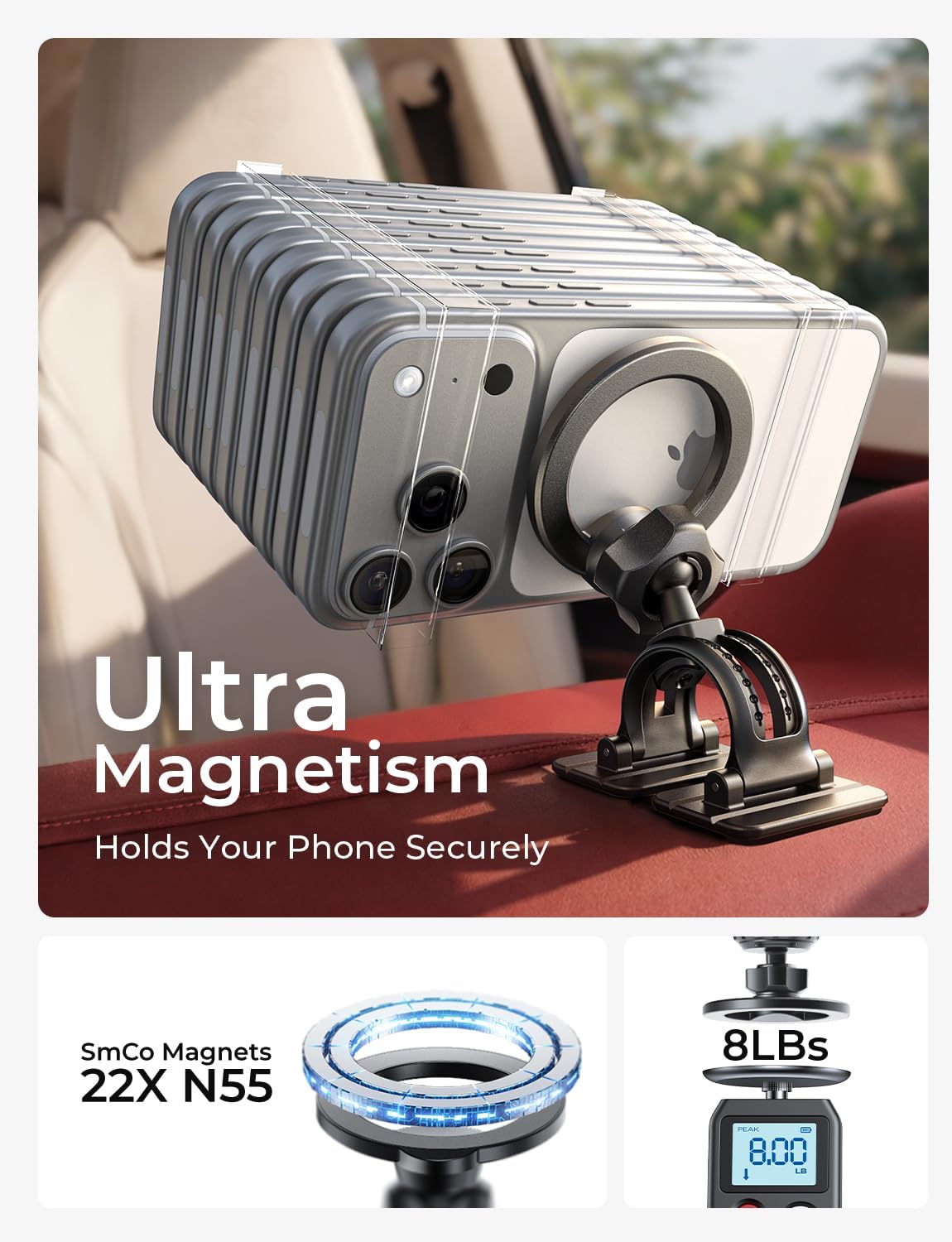 Magnetic MagSafe Car Phone Mount Dual-Base encalife