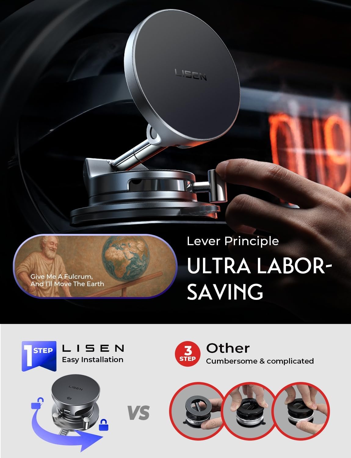 Magnetic MagSafe Car Mount Phone Charger Lever-Lock encalife