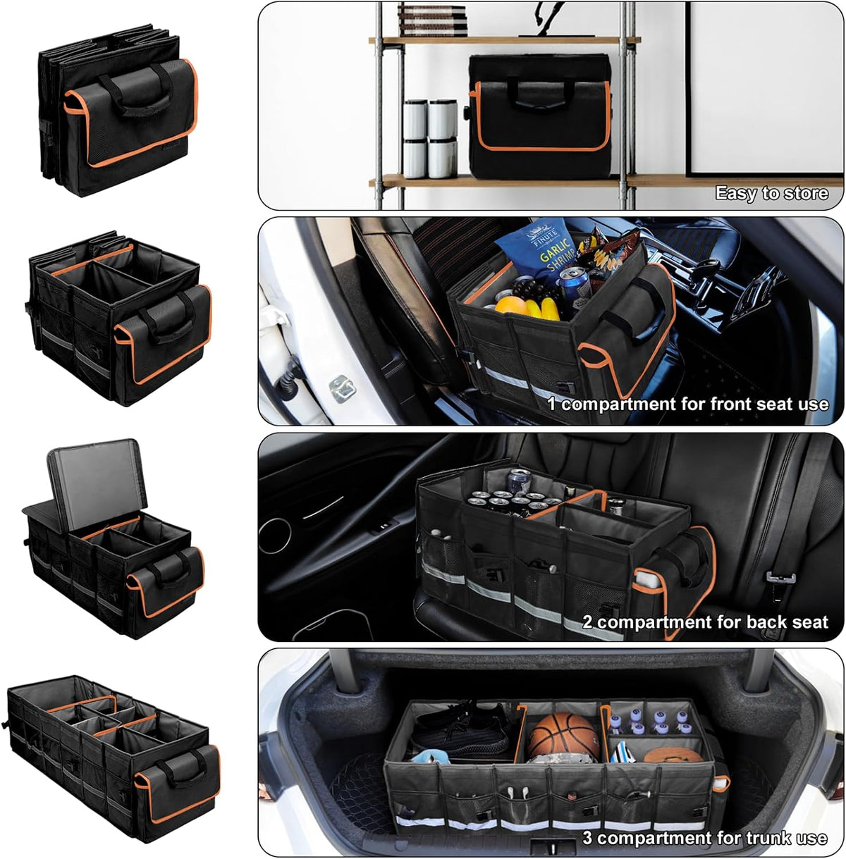 Collapsible Car Trunk Organizer with Removable Cooler encalife