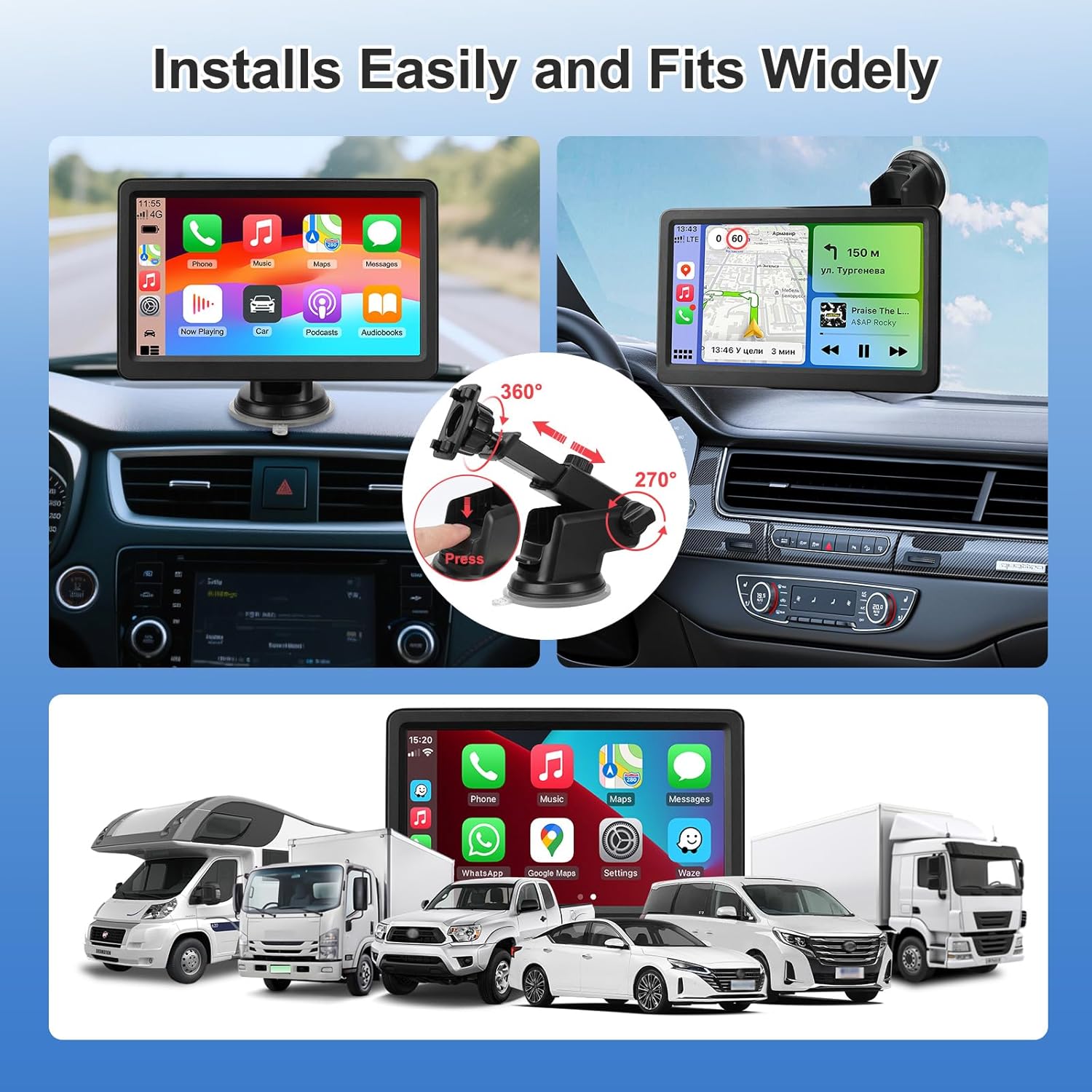 7 Inch Wireless Carplay Screen Portable Touchscreen encalife