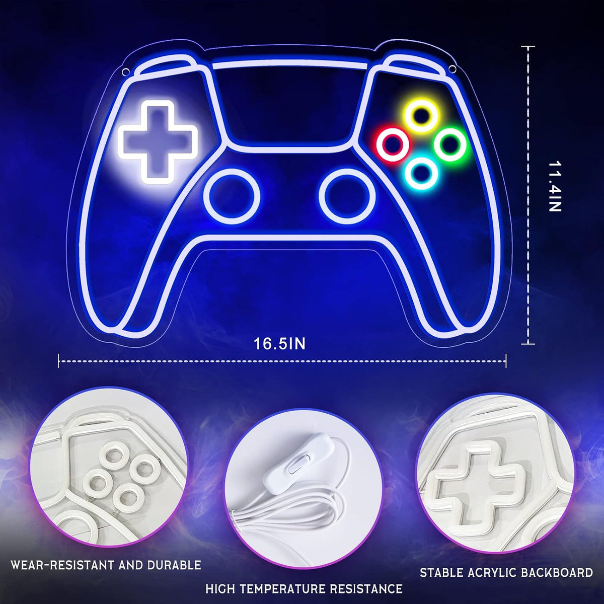 Gamepad Neon Sign for RGB Lighting Setups encalife