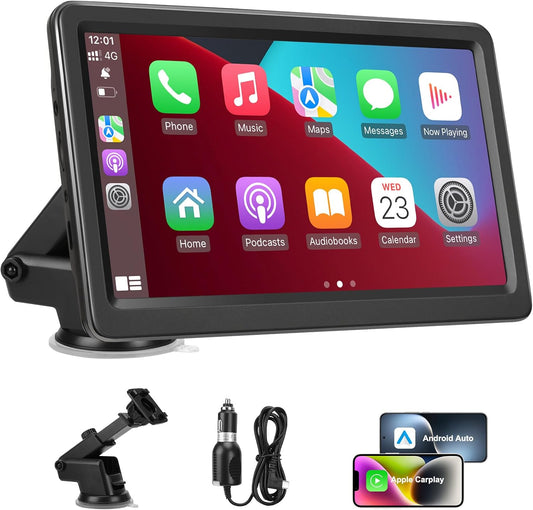 Carplay Screen showing Apple CarPlay GPS navigation and music controls
