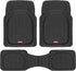Three-piece black deep-dish rubber car floor-mat set with two front mats and one trim-to-fit rear liner.