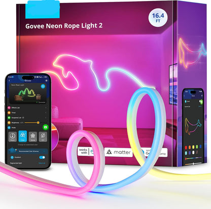 RGB Lighting 16.4ft flexible multicolor neon rope light with customizable lighting effects and mobile app control