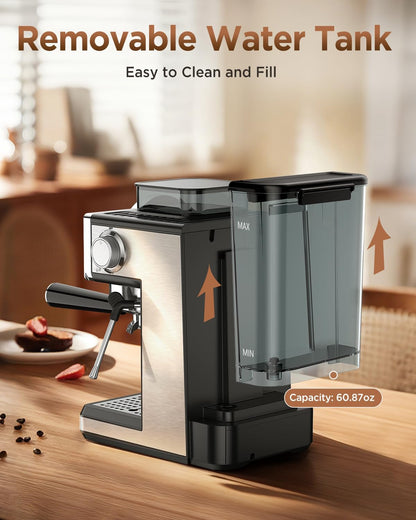 20 Bar Espresso Machine with Grinder &amp; Milk Frother encalife