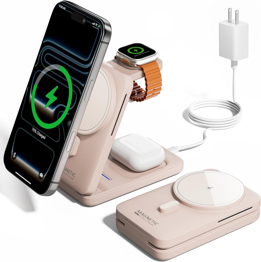 Foldable 3-in-1 Magnetic Travel Charging Station Set encalife