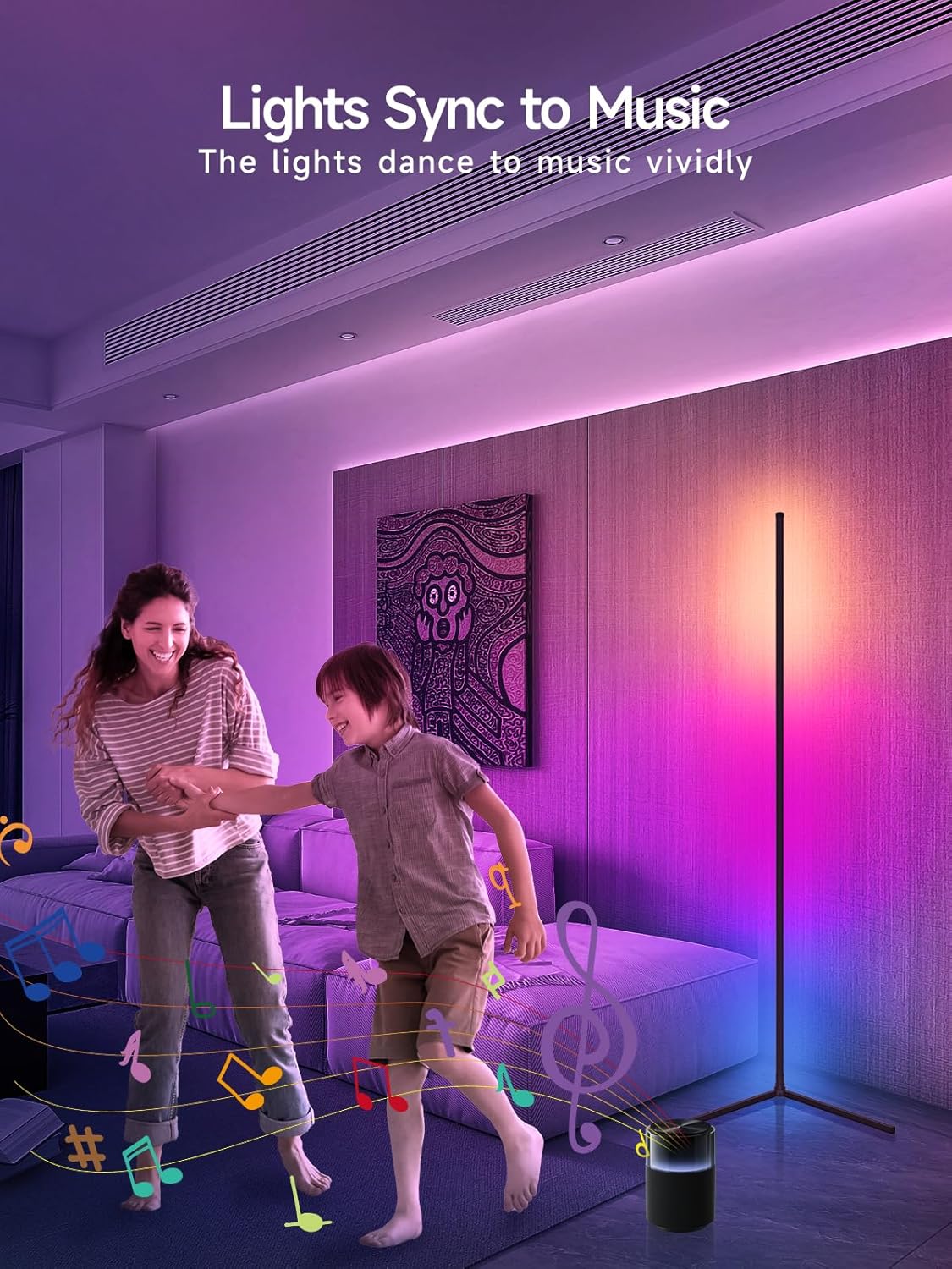 RGB Lighting Corner Floor Lamp for Gaming Room encalife