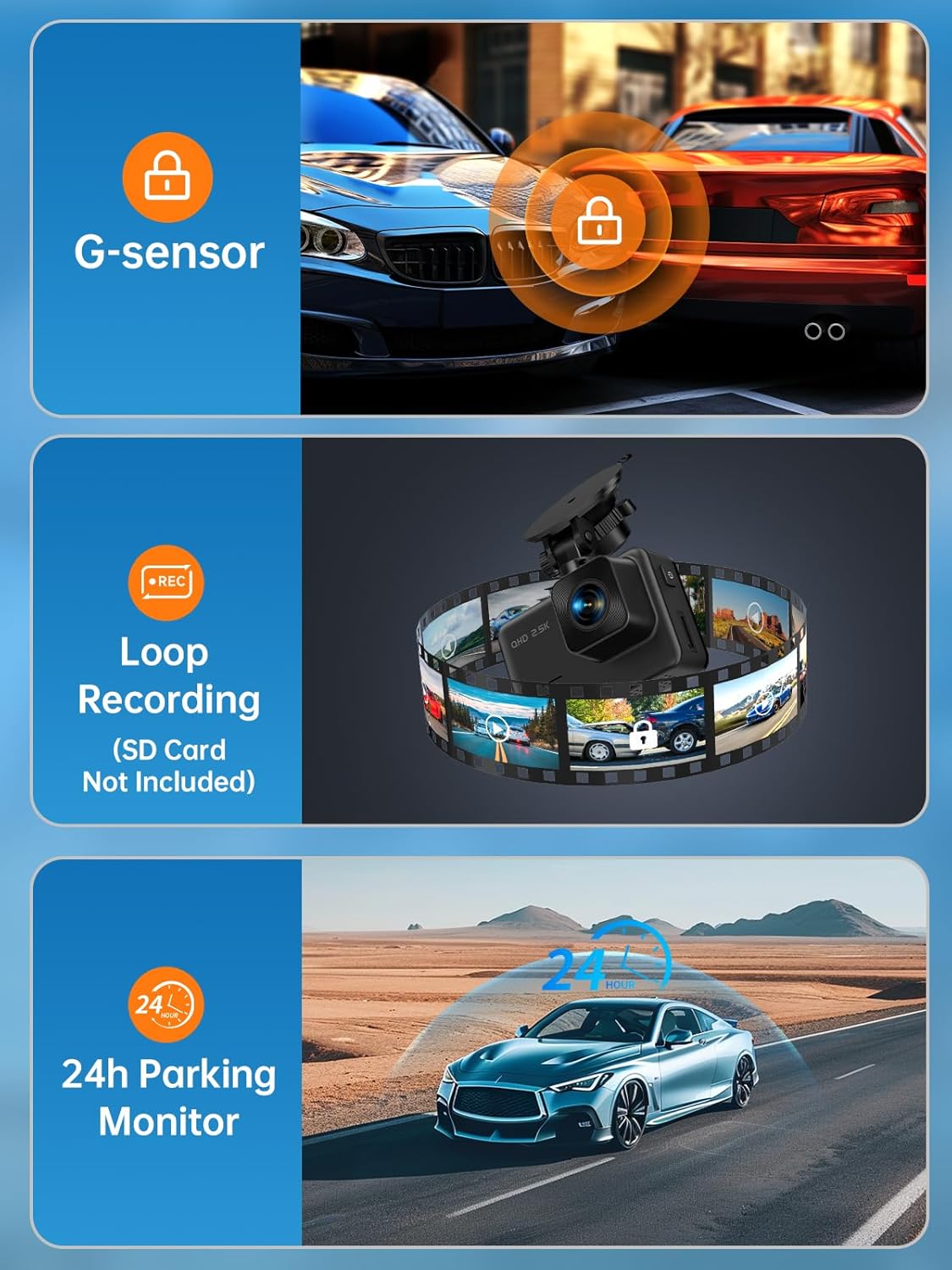 2.5K Front and Rear Dash Cam for Cars I Night Vision encalife
