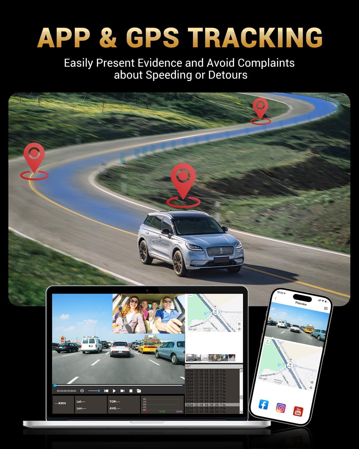2.5K Dual Dash Cam Front Inside WiFi GPS 32GB encalife