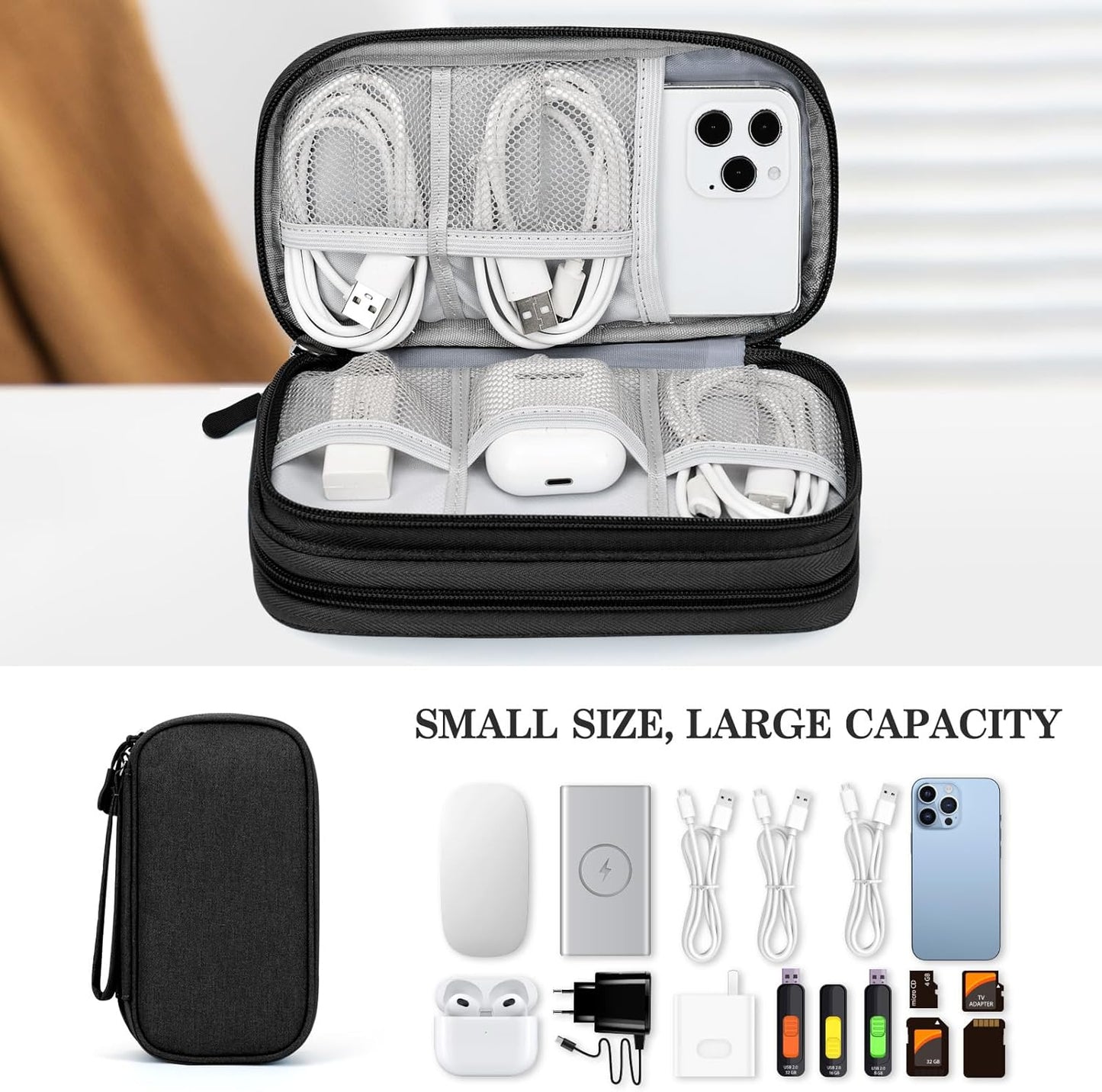Water-Resistant Travel Tech Organizer for Tangle-Free Essentials encalife