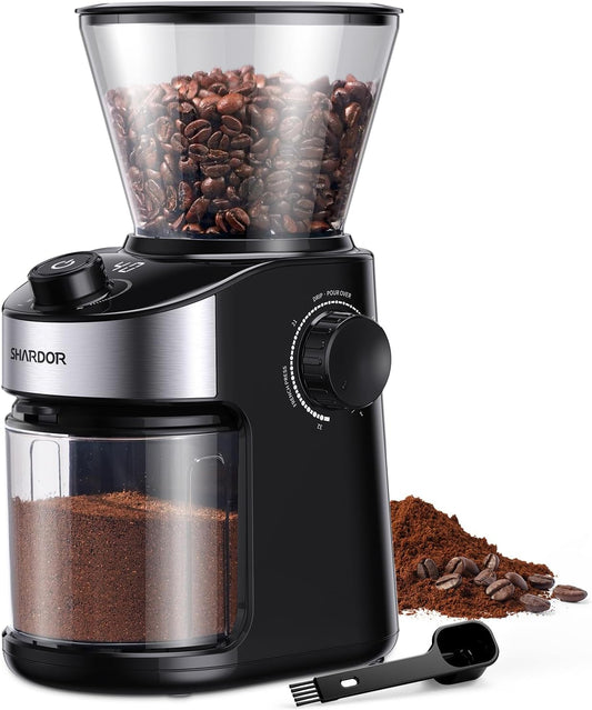 Electric burr coffee grinder with 32 grind settings