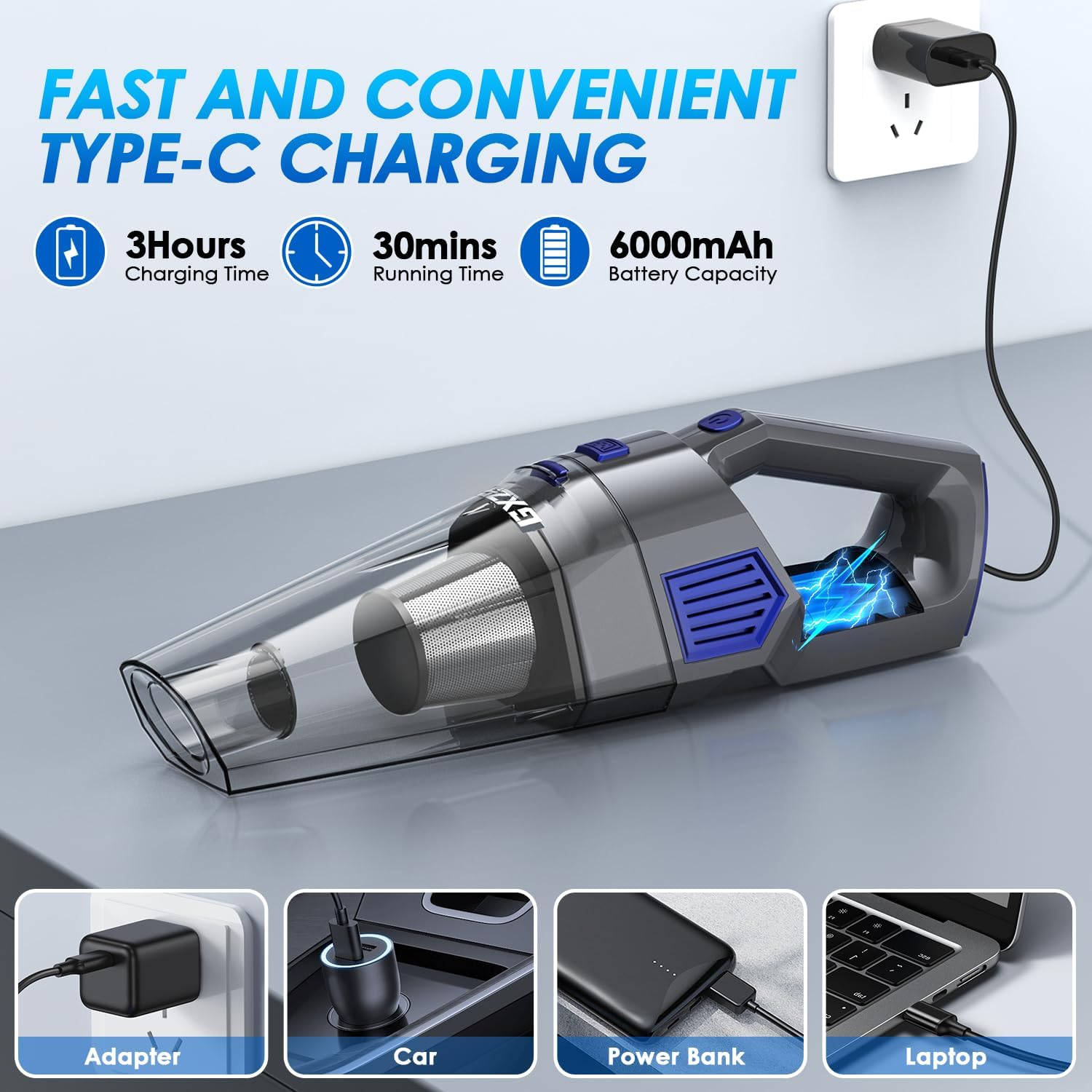 Cordless Handheld Car Vacuum Cleaner 15000Pa Powerful Suction encalife