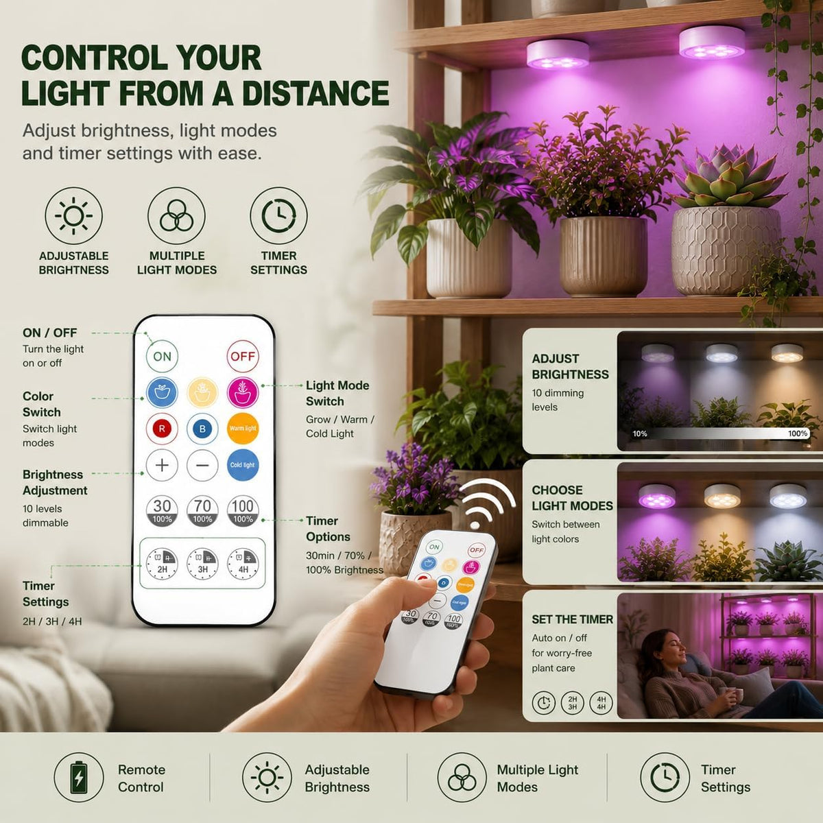 Grow Light For Indoor Plants | Rechargeable Magnetic Wireless encalife