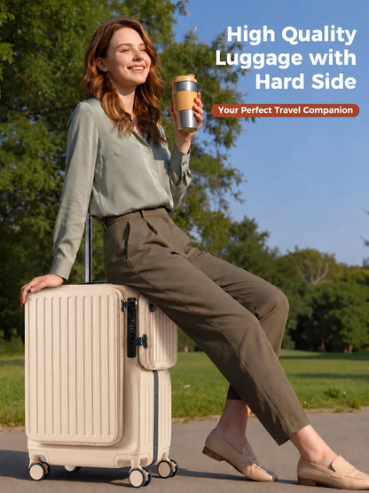 20-Inch Front-Opening Carry On luggage with Detachable Bag encalife