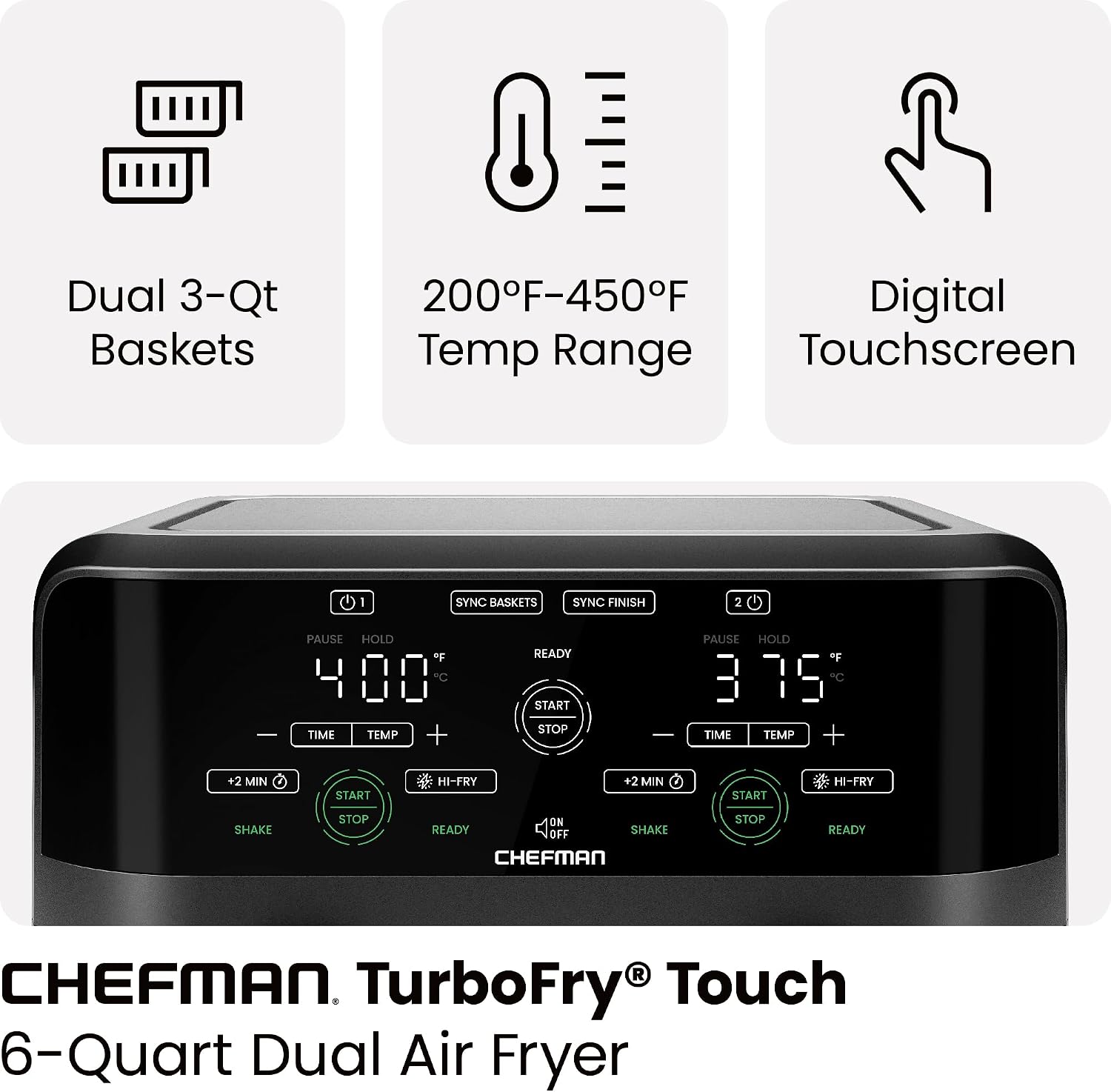 Dual Basket Digital Touchscreen Air Fryer encalife