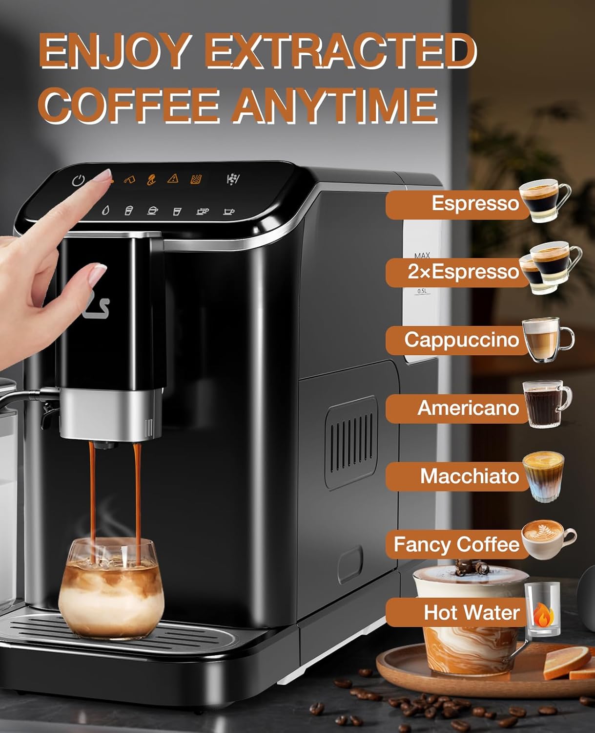 20 Bar Espresso Machine with Grinder &amp; Frother encalife