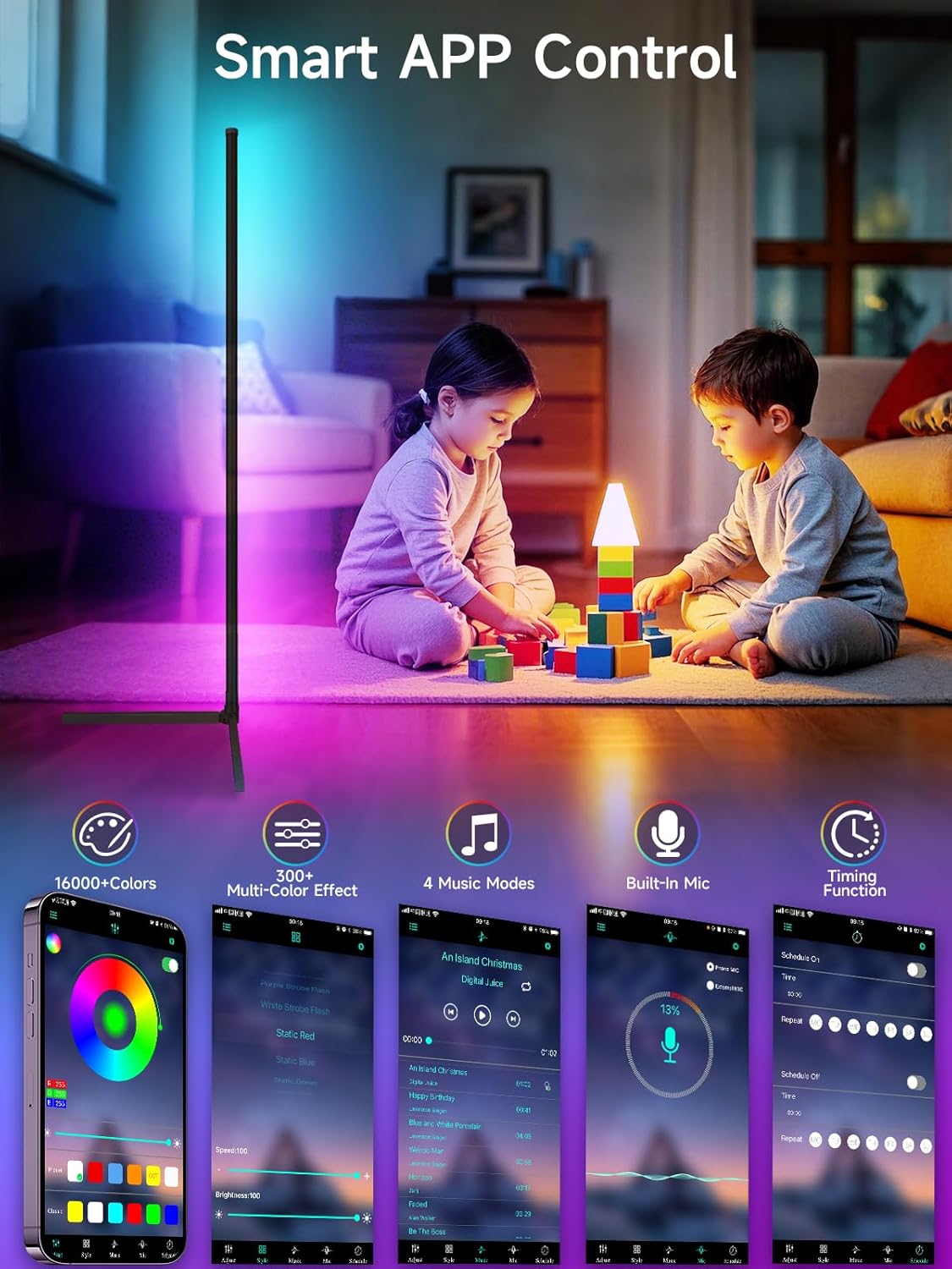 RGB Lighting Corner Floor Lamp for Gaming Room encalife