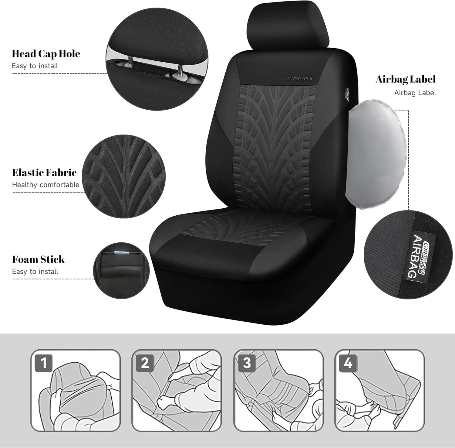 Full Set Car Seat Covers Front Rear Universal Black encalife