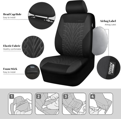 Full Set Car Seat Covers Front Rear Universal Black encalife
