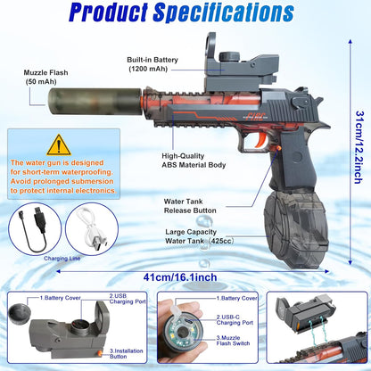 Electric Water Gun | Flash Recoil High Capacity 425CC Blaster Toy encalife