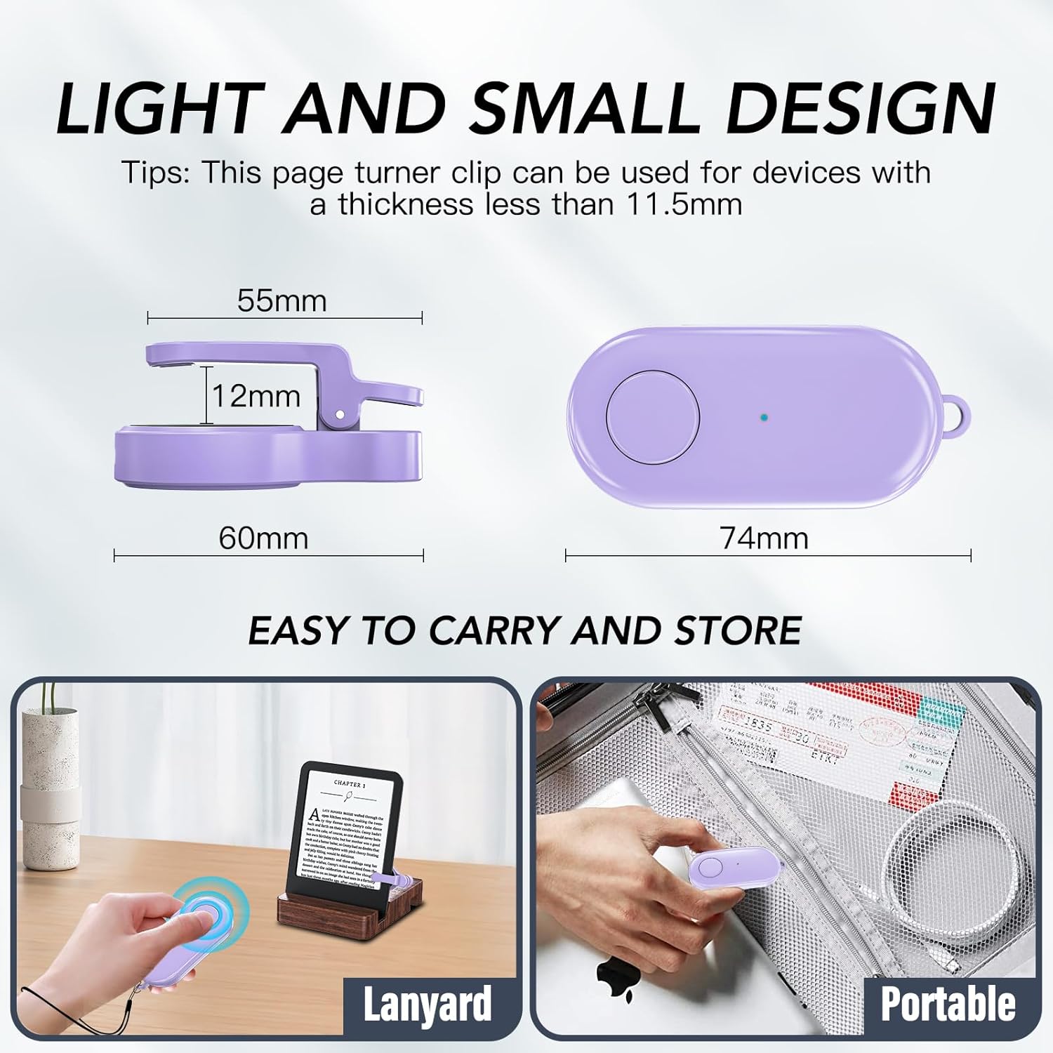 Purple Page Turner Remote for Quiet Bedtime Reading encalife