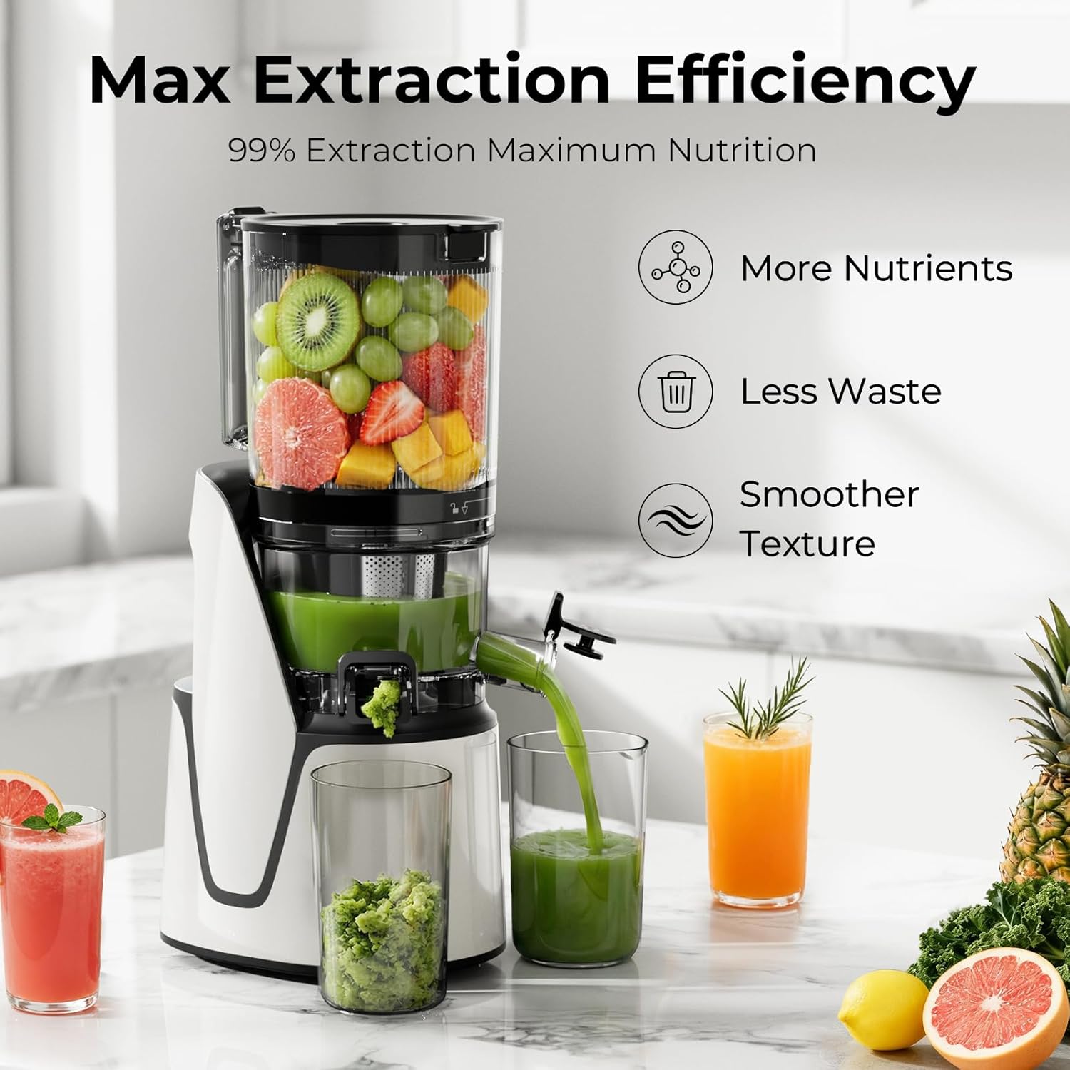 Electric Cold Press Juicer | 3-in-1 Wide Chute Juice Machine encalife