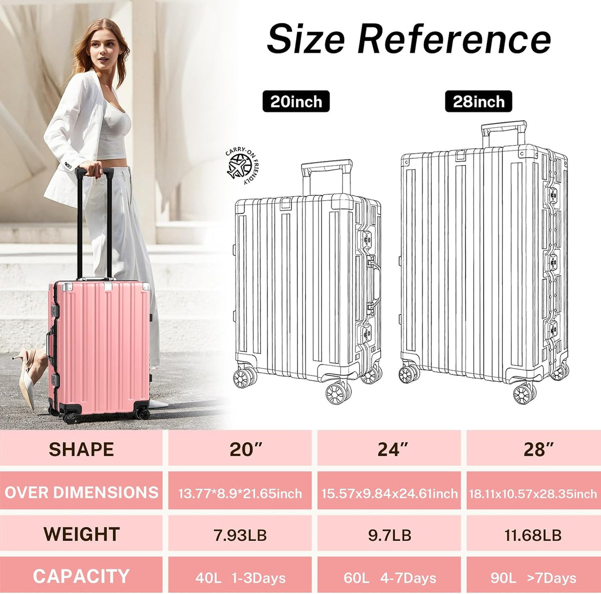 Zipperless Aluminum Frame Carry On Luggage encalife
