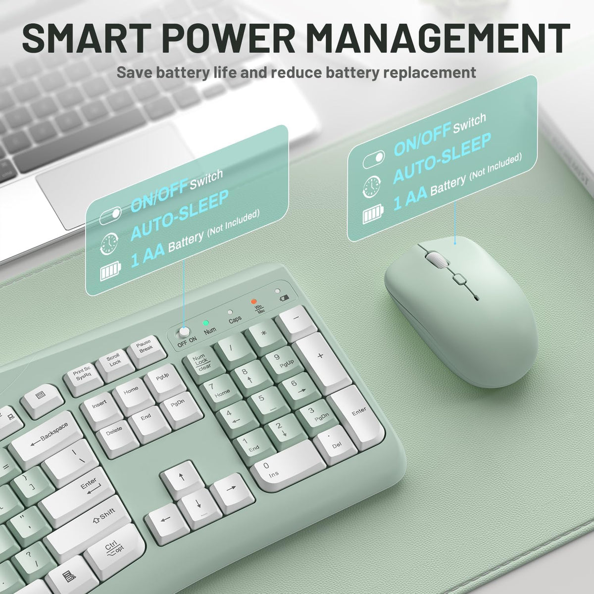 Wireless Keyboard Mouse Combo Ergonomic Gaming encalife