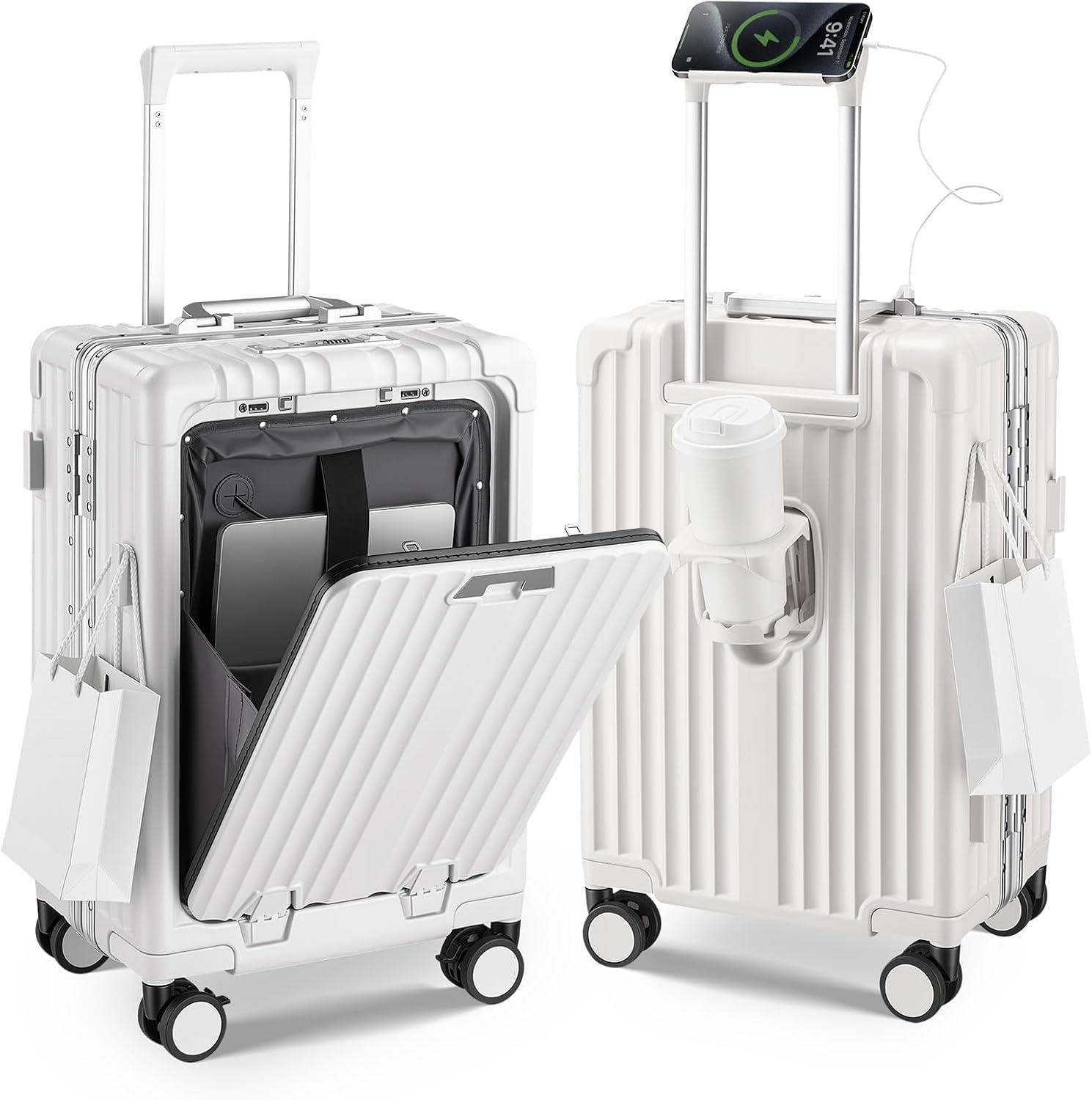 Aluminum Frame Carry On Luggage with USB Charging encalife