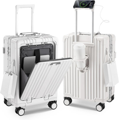 Aluminum Frame Carry On Luggage with USB Charging encalife