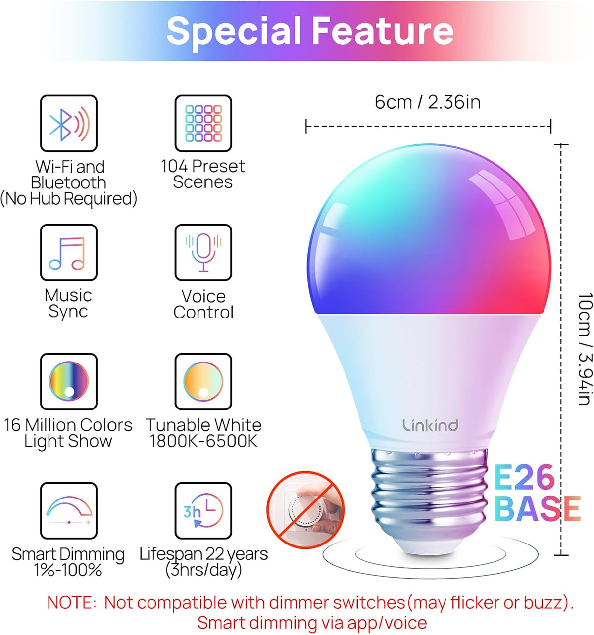 RGB Lighting Smart WiFi Color Changing Bulb encalife