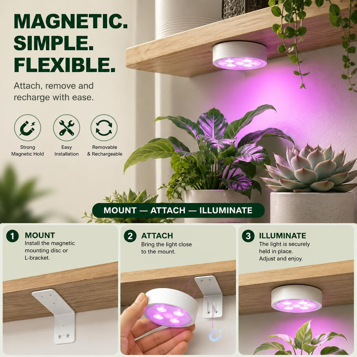 Grow Light For Indoor Plants | Rechargeable Magnetic Wireless encalife
