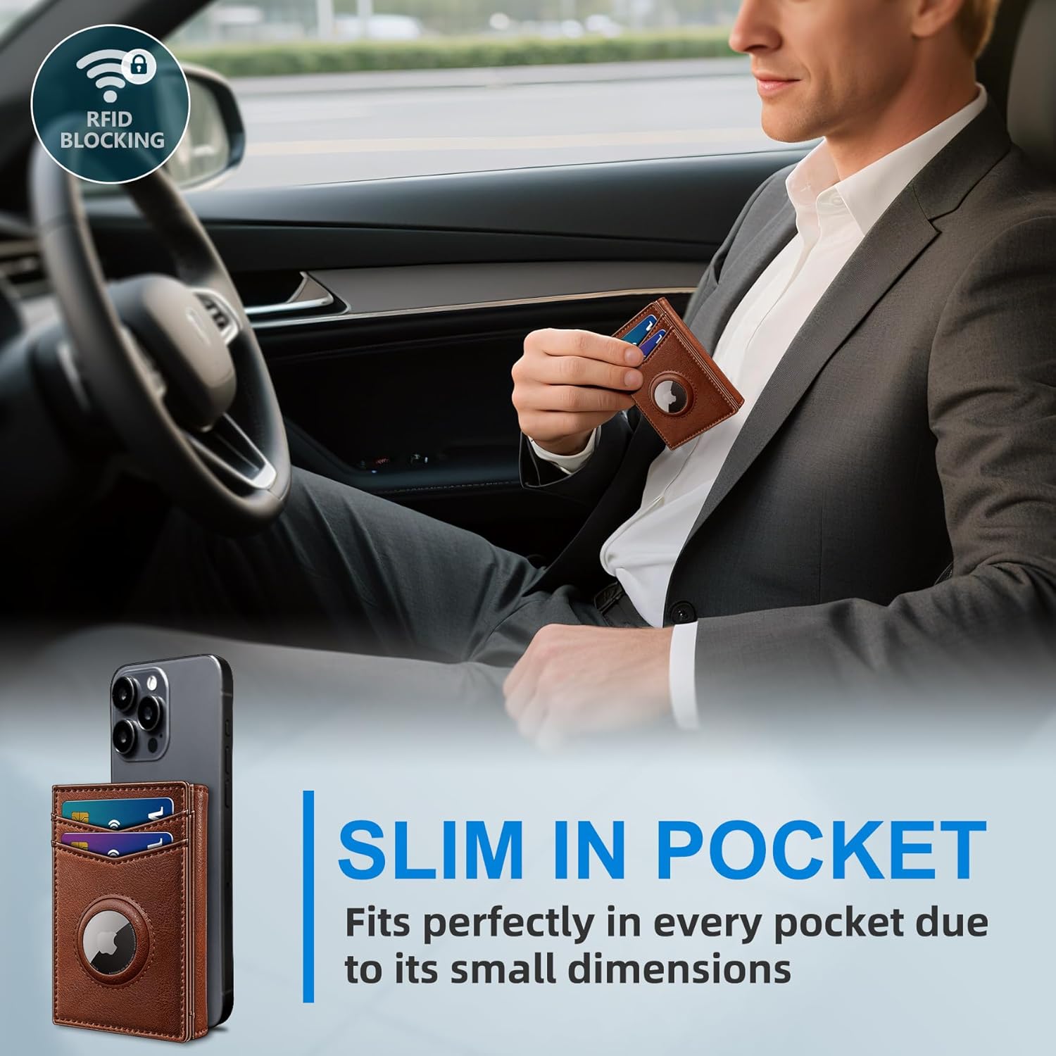 AirTag Wallets for Men I Slim Trifold encalife