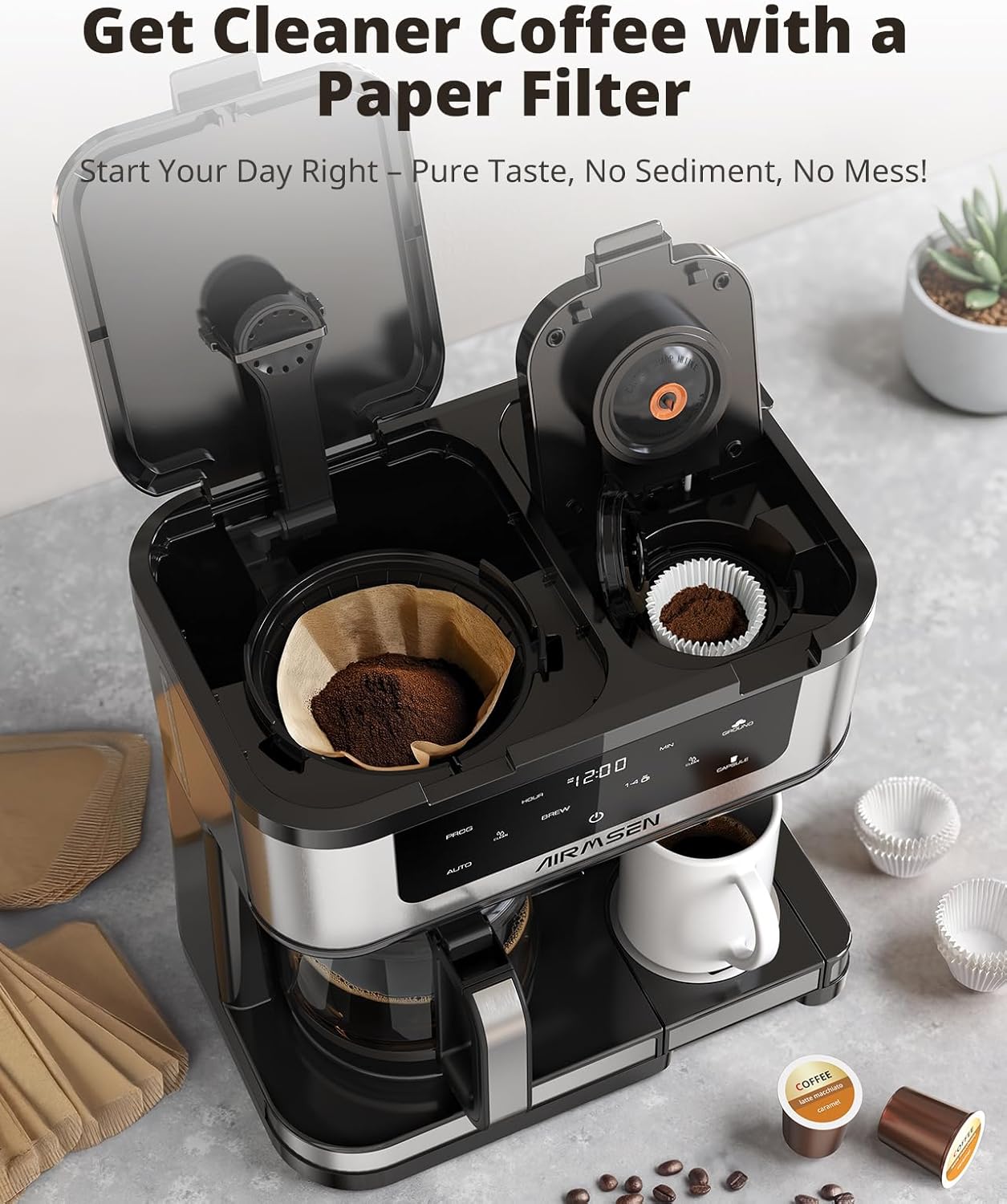 12-Cup Programmable Dual Single Serve Coffee Maker encalife