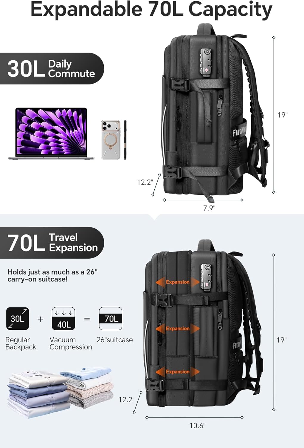 Vacuum Travel Backpack With Compression System encalife