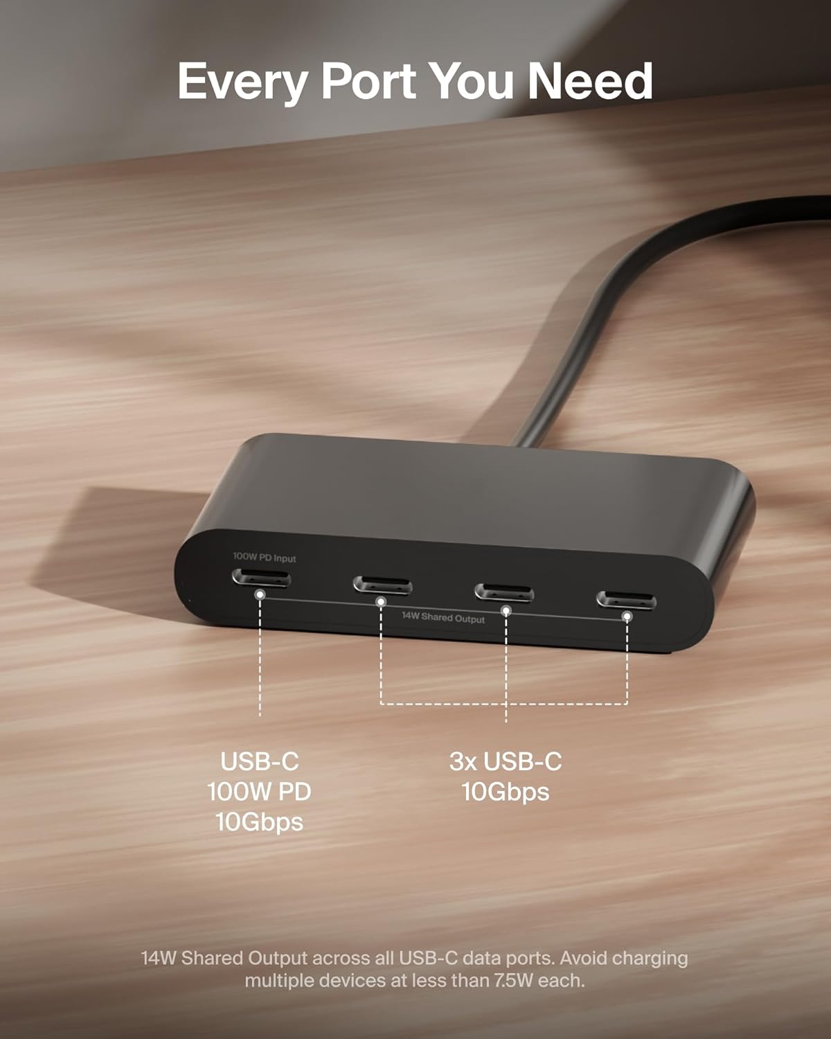 100W USB-C Hub 4-Port 10Gbps Adapter encalife