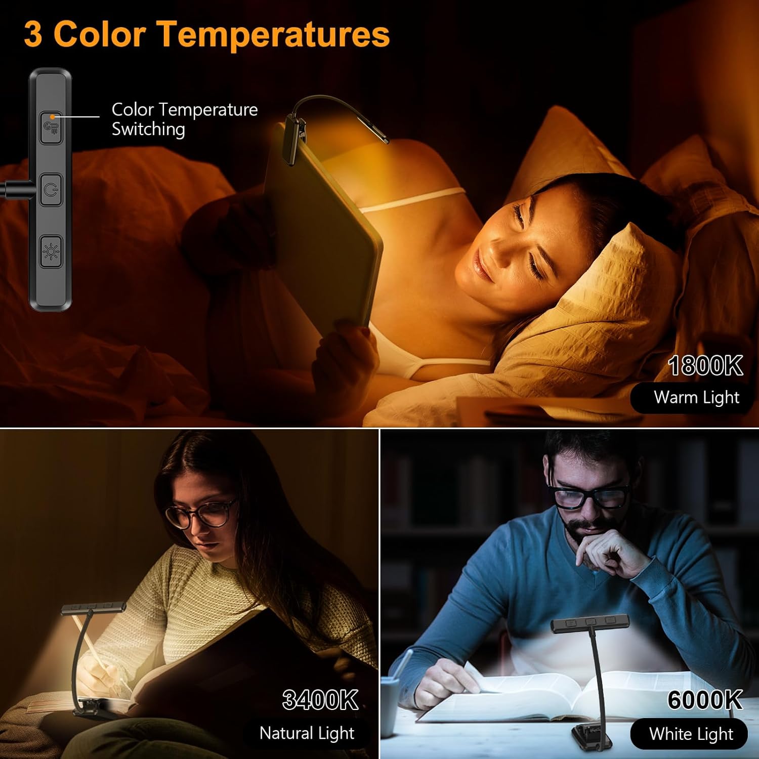 Rechargeable LED Book Light With Adjustable Brightness encalife